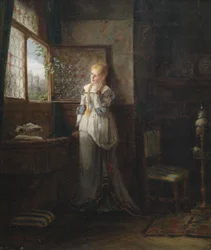 Une jeune fille attendant à la fenêtre
